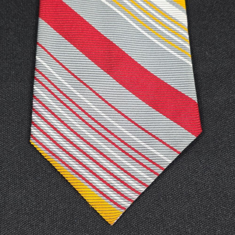 SUPERBA Men's Grey Red Yellow White Striped Dacron Polyester Tie
